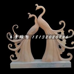 孔雀石雕，晚霞紅孔雀雕塑