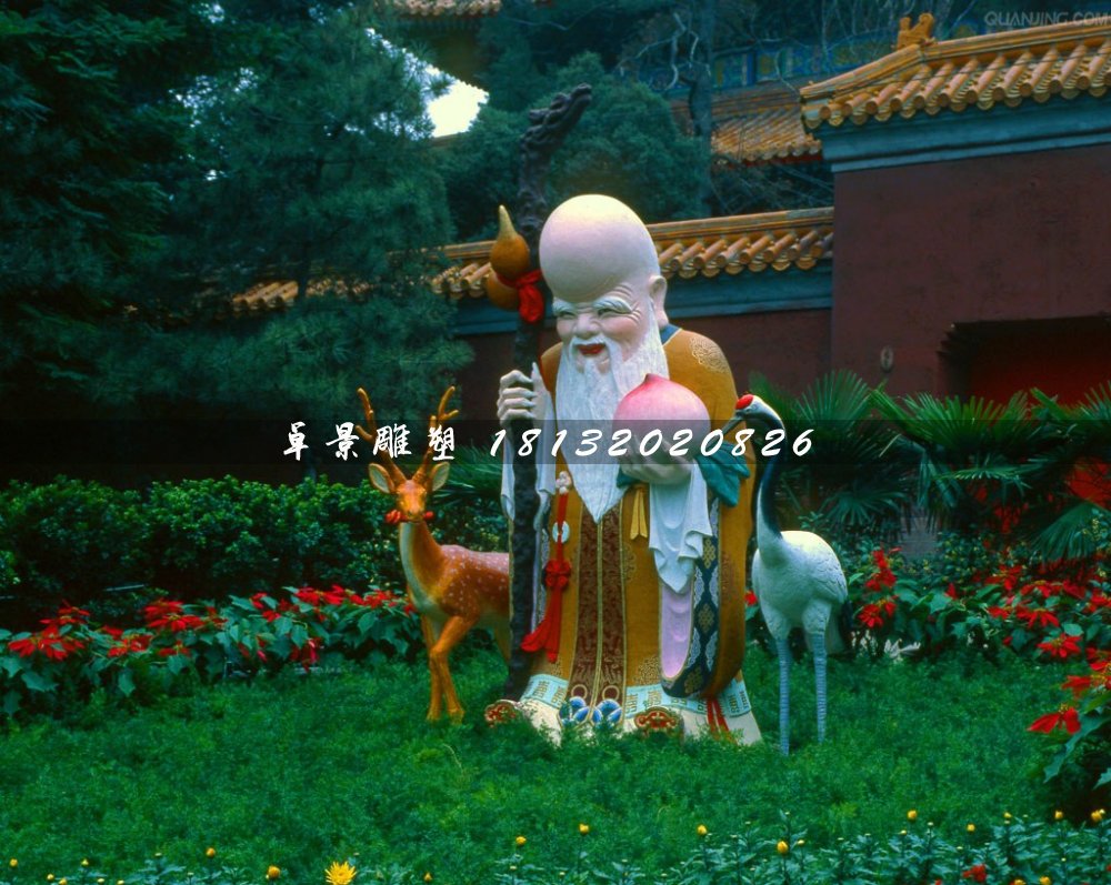 老壽星雕塑，玻璃鋼彩繪神仙雕塑