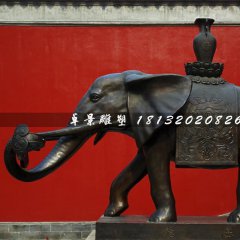 大象銅雕，象馱寶瓶銅雕