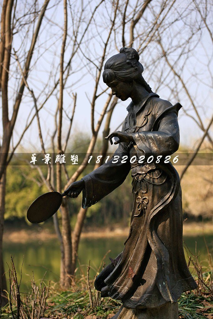 寶釵撲蝶銅雕，公園古代人物銅雕