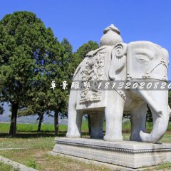 大理石大象雕塑，象馱寶瓶石雕