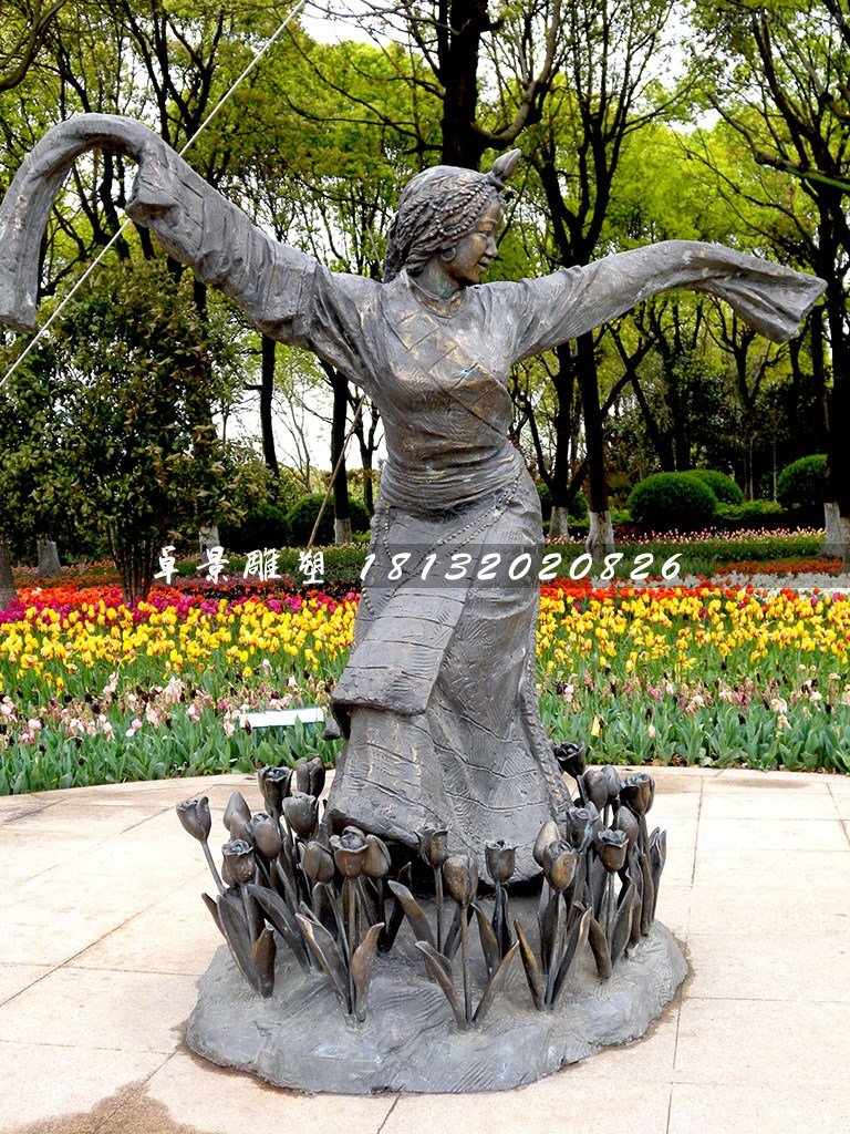 藏族女孩跳舞銅雕，公園景觀銅雕