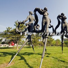 踩高蹺銅雕，公園景觀雕塑