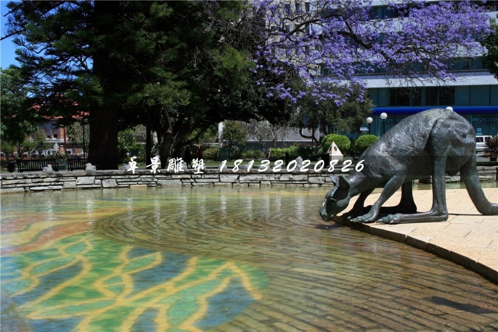 袋鼠飲水銅雕，公園動(dòng)物銅雕
