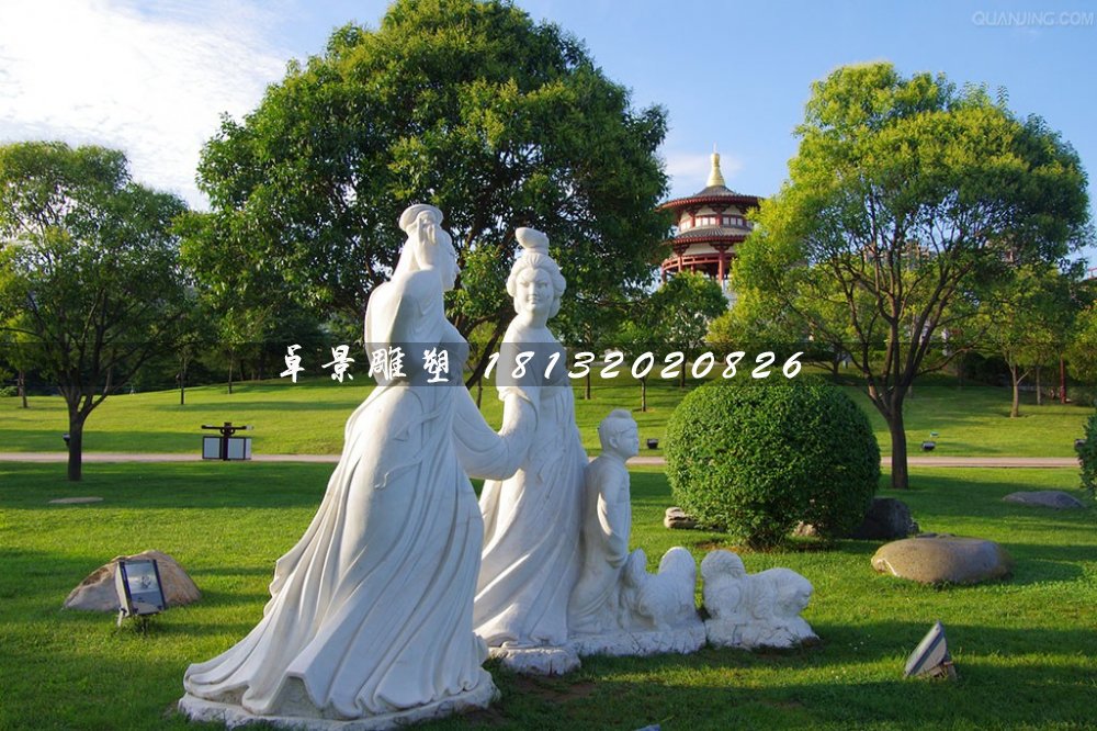 古代美女石雕，公園漢白玉人物雕塑