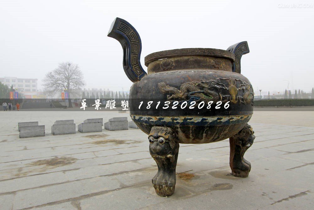 三足香爐銅雕，廣場銅香爐雕塑