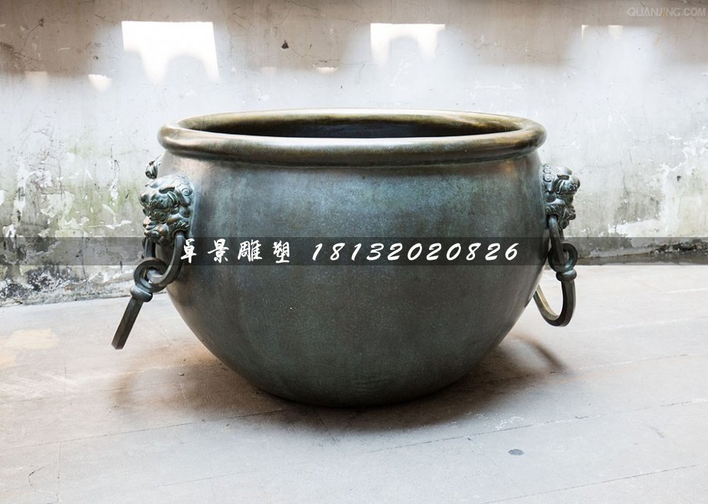 水缸銅雕，仿古銅水缸