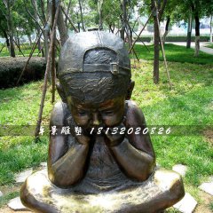 思考的小男孩銅雕，公園小品銅雕