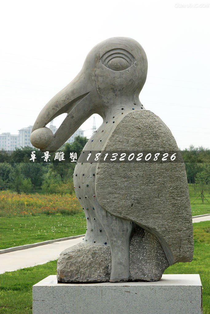 烏鴉石雕，公園動物石雕