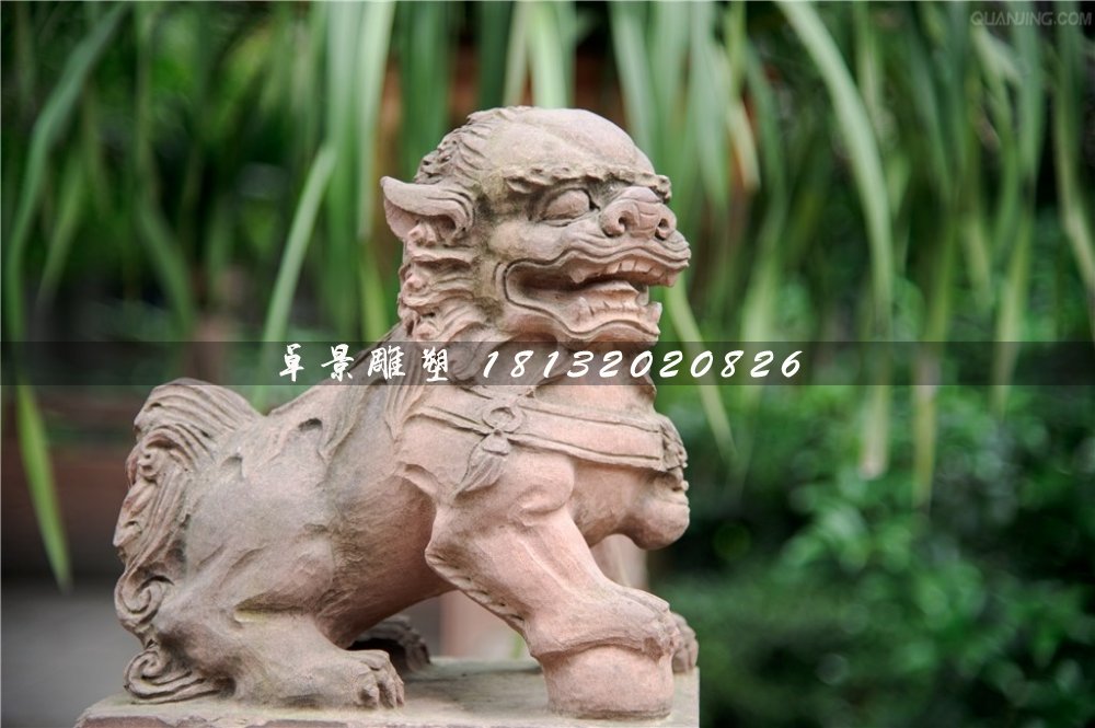 小獅子石雕，晚霞紅動(dòng)物石雕