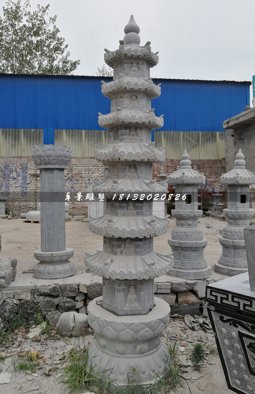 佛塔石雕，寺廟青石佛塔 (2)