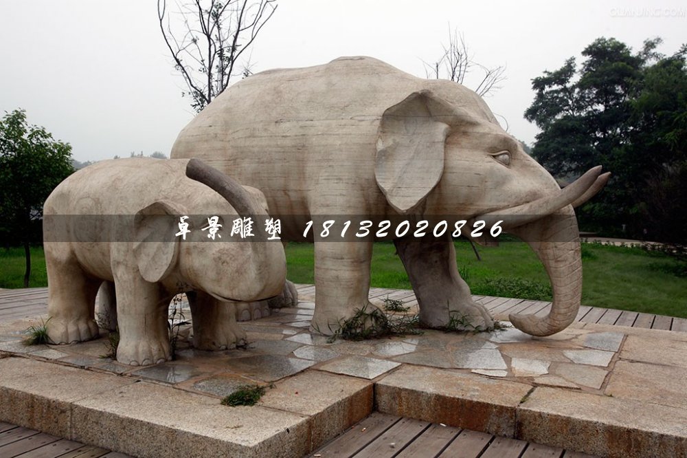 母子象石雕，公園動(dòng)物石雕