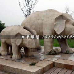 母子象石雕，公園動物石雕