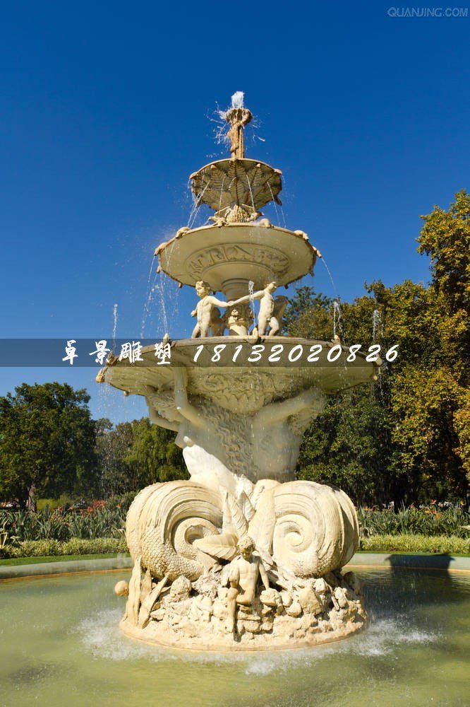 噴泉石雕，公園人物石噴泉