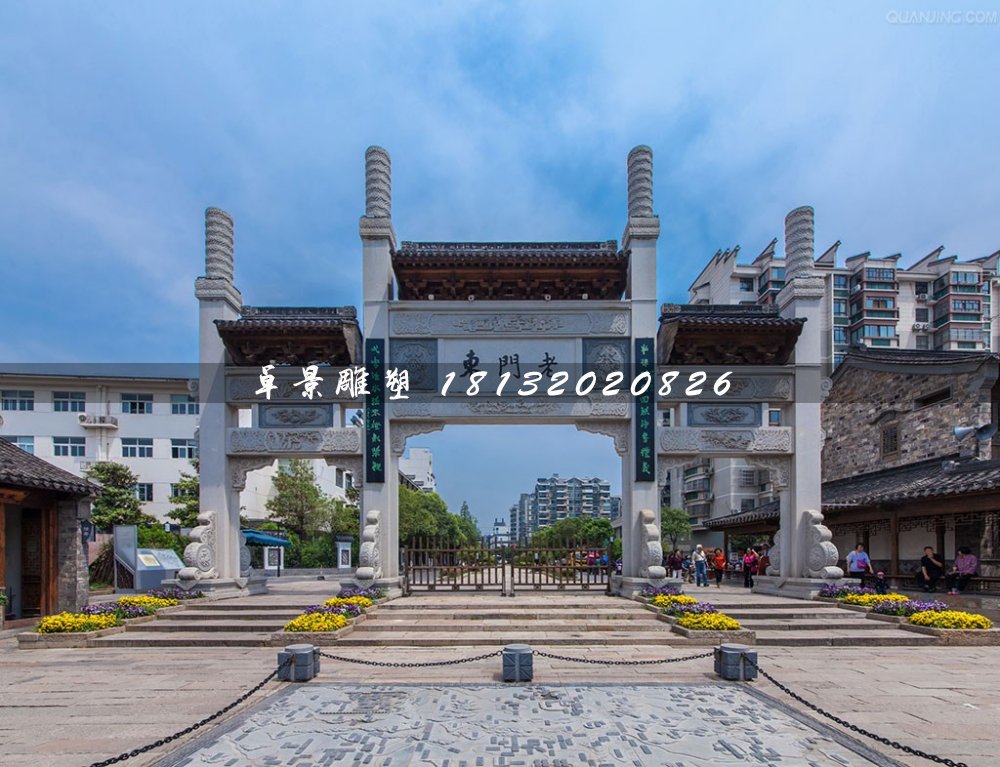牌坊石雕，小區(qū)入口石牌坊