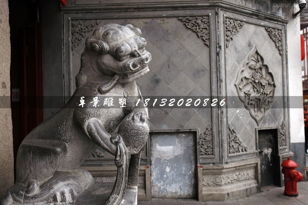 青石獅子雕塑，戲球獅石雕