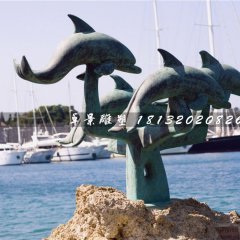 青銅海豚雕塑，公園動(dòng)物銅雕