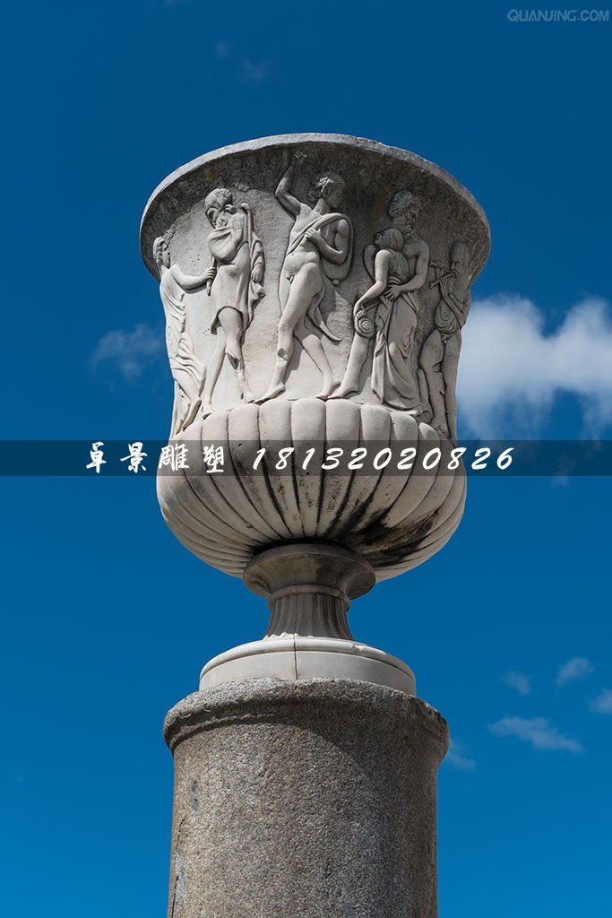 石雕花缽，大理石花盆