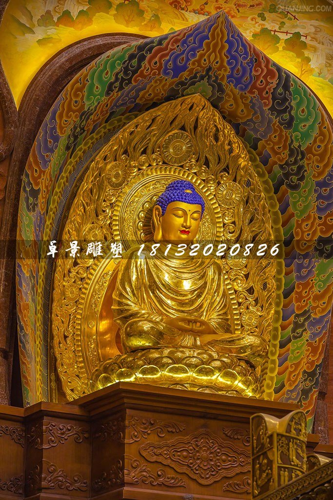 釋迦牟尼雕塑，玻璃鋼貼金佛像