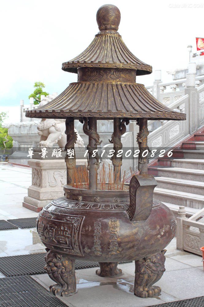香爐銅雕，寺廟三足銅香爐