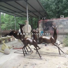奔跑的鹿銅雕，公園動物銅雕