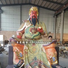 彩繪關(guān)公雕塑，玻璃鋼坐式關(guān)公