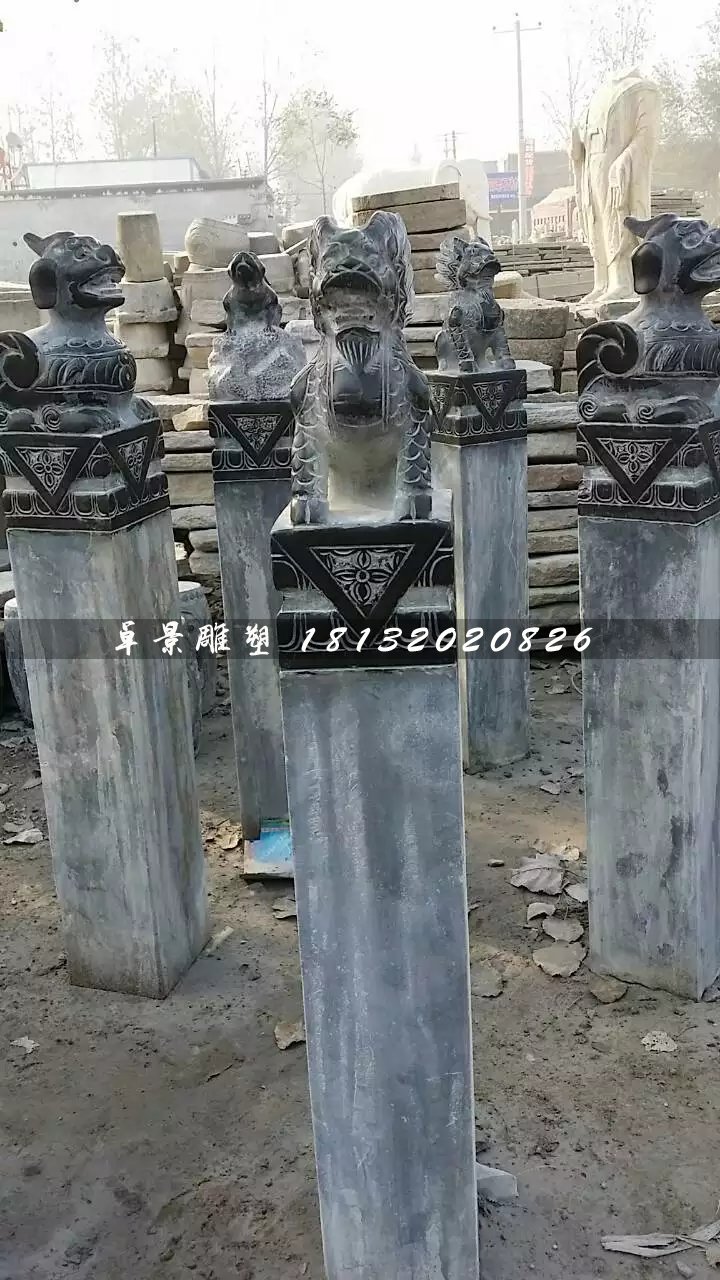 青石拴馬柱，仿古拴馬樁雕塑 (2)