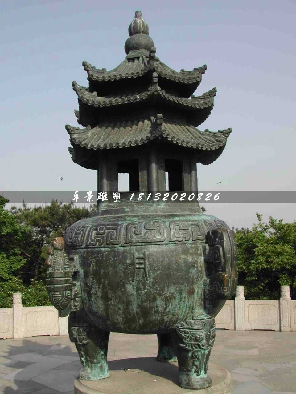 青銅香爐雕塑，寺廟香爐雕塑