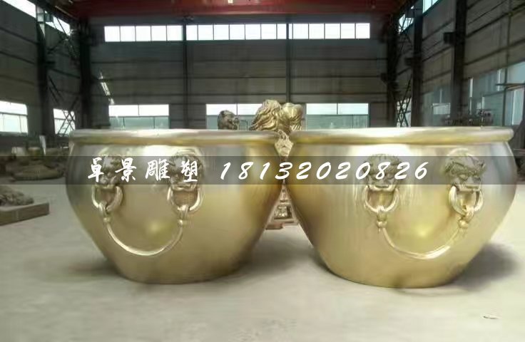 銅水缸雕塑，圓形水缸銅雕