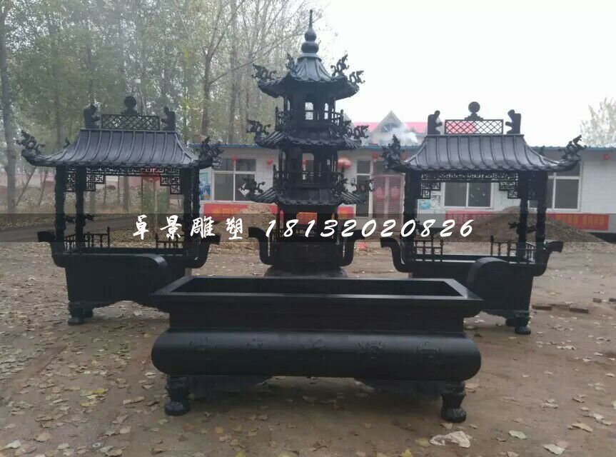 香爐銅雕，寺廟銅香爐 (1)