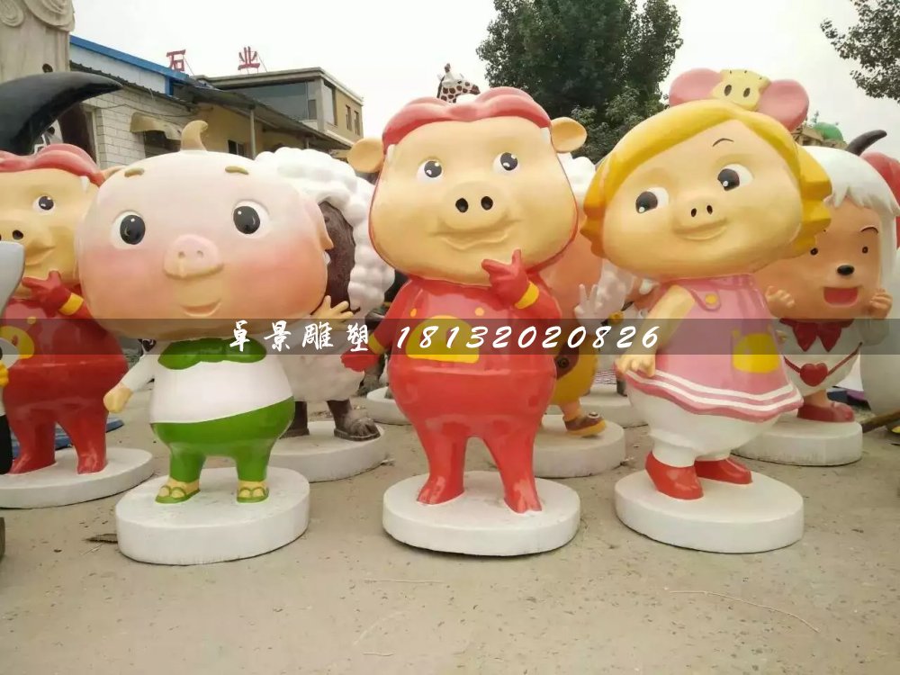 玻璃鋼卡通動物,豬豬俠雕塑