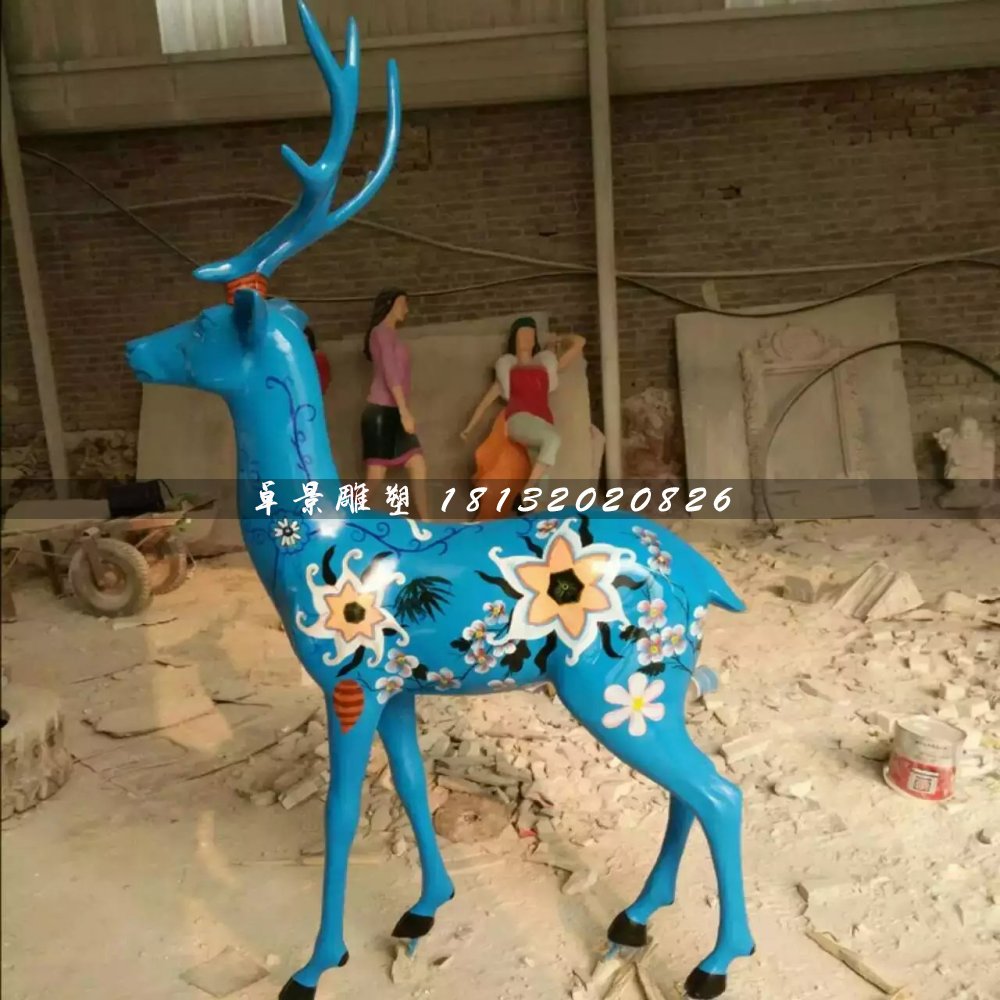 彩繪小鹿雕塑，玻璃鋼動物雕塑
