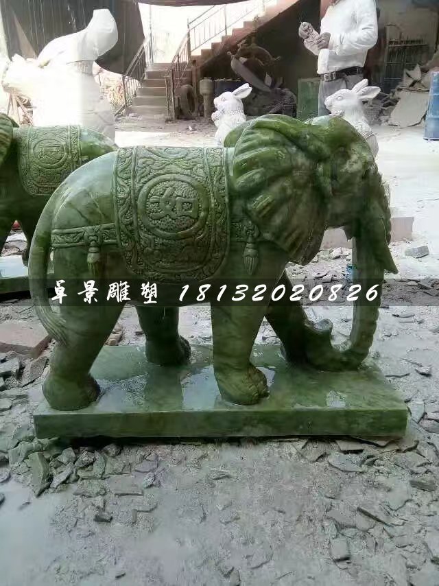 大象石雕，大理石大象 (1)