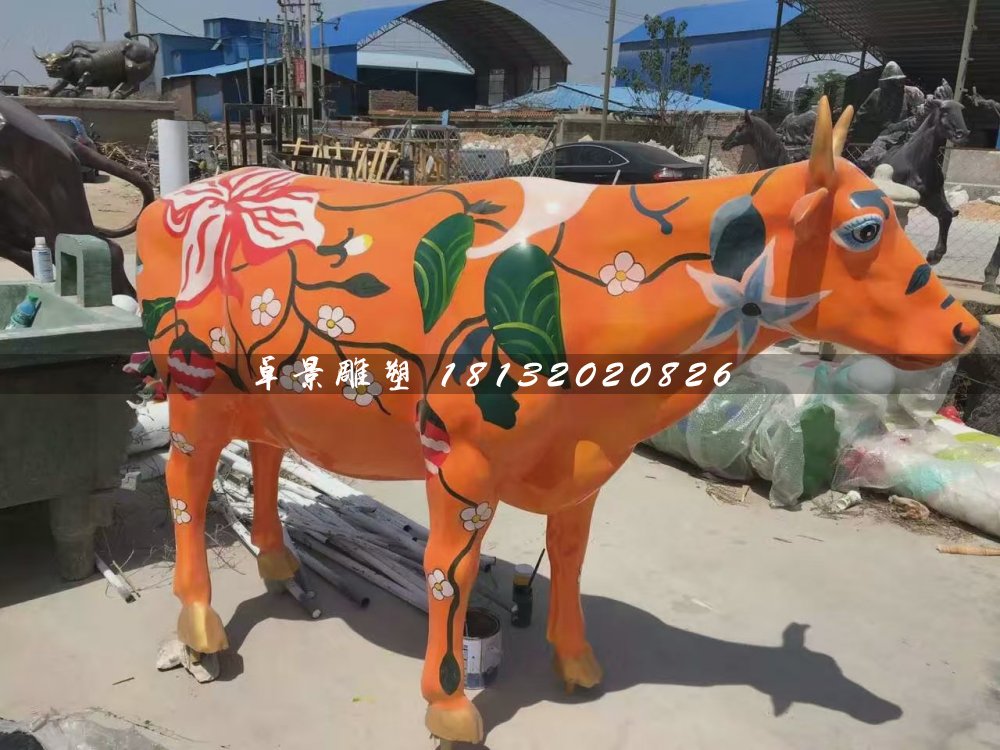 彩繪牛雕塑,玻璃鋼動(dòng)物雕塑