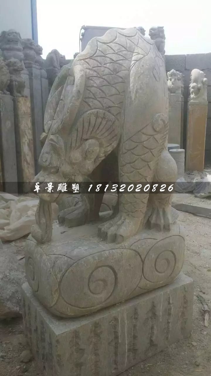 大理石負(fù)屃雕塑，神獸石雕 (1)