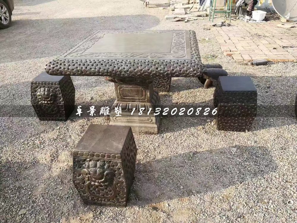 方桌方凳石雕，公園桌椅石雕