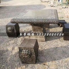 方桌方凳石雕，公園桌椅石雕