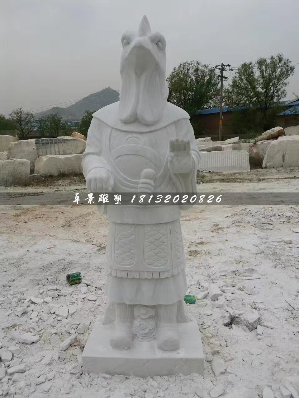 十二生肖石雕，漢白玉獸首人身石雕 (1)