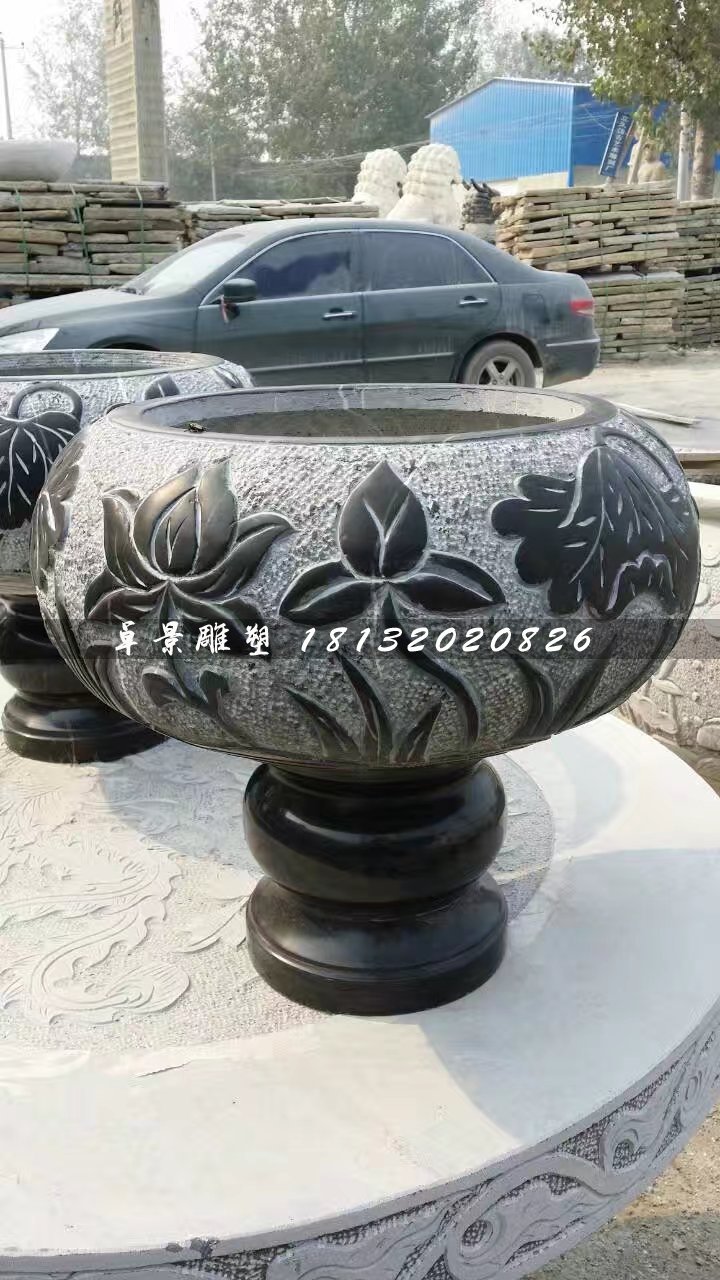 青石花盆，青石花盆雕塑 (1)