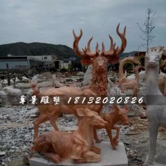 晚霞紅鹿石雕，公園動(dòng)物石雕