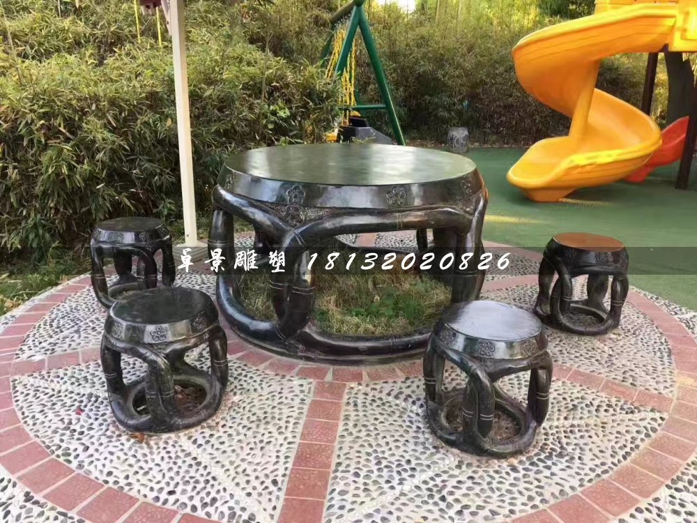 圓桌椅石雕，公園休息椅石雕