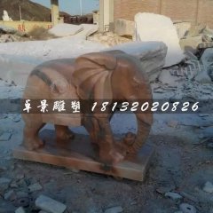 大象石雕，晚霞紅小象雕塑