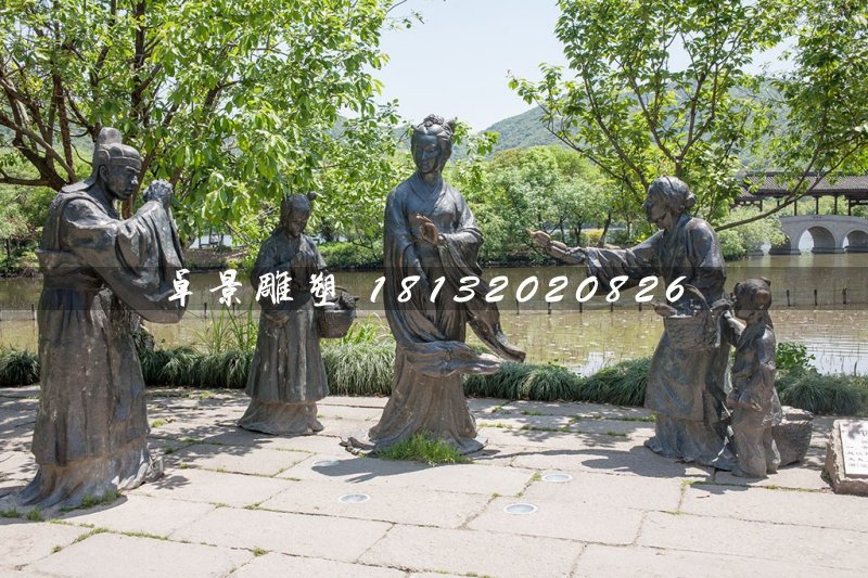 賣蓮藕銅雕，古代人物銅雕