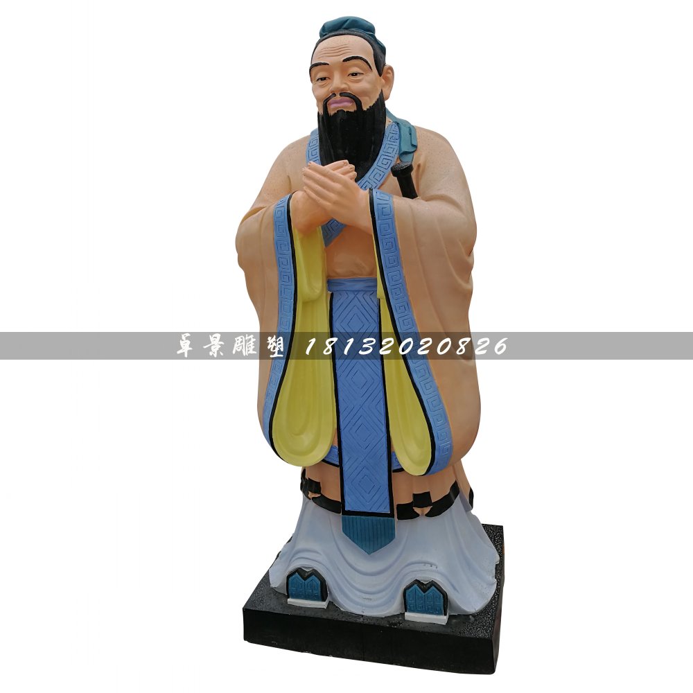 玻璃鋼孔子雕塑，彩繪古代人物 (2)