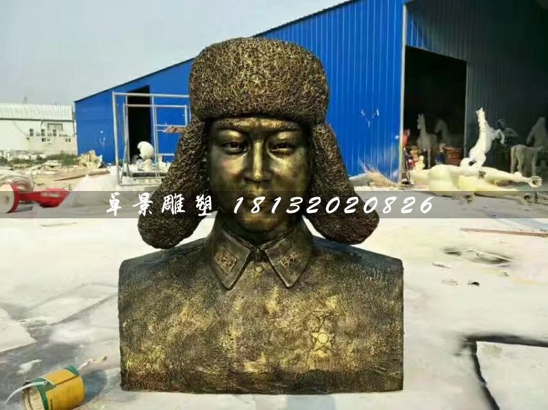 雷鋒胸像雕塑，玻璃鋼仿銅人物 (2)