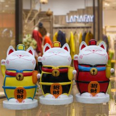 玻璃鋼招財(cái)貓雕塑，卡通擺件雕塑