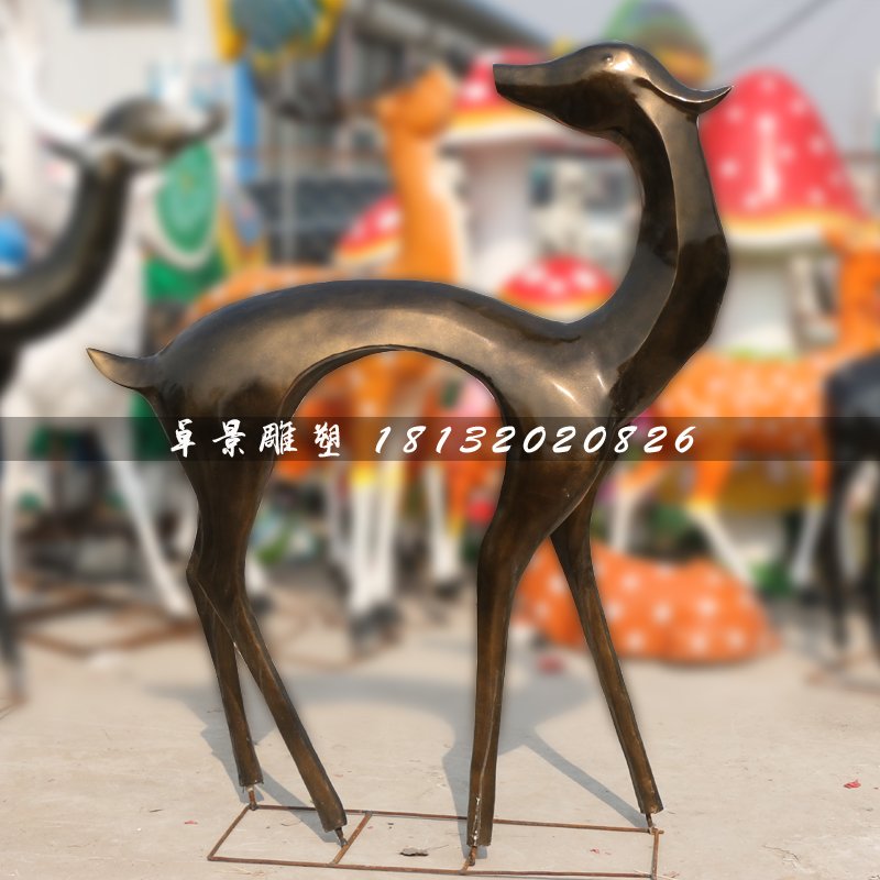 抽象小鹿雕塑，玻璃鋼仿銅動物 (2)