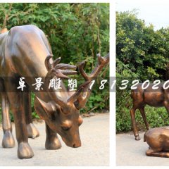 仿銅小鹿雕塑，玻璃鋼動物