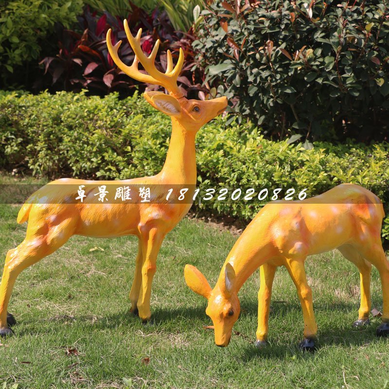 公園動(dòng)物雕塑，玻璃鋼梅花鹿雕塑