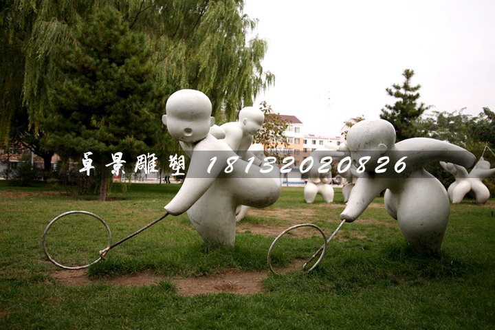 推鐵圈石雕，公園小品石雕 (2)